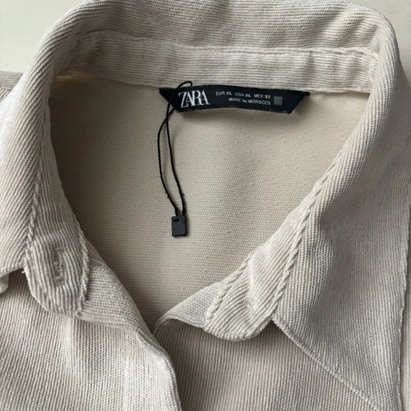 ZARA Women’s Oversized Corduroy Button Down Shirt Size XL Cream NWOT - Picture 5 of 7